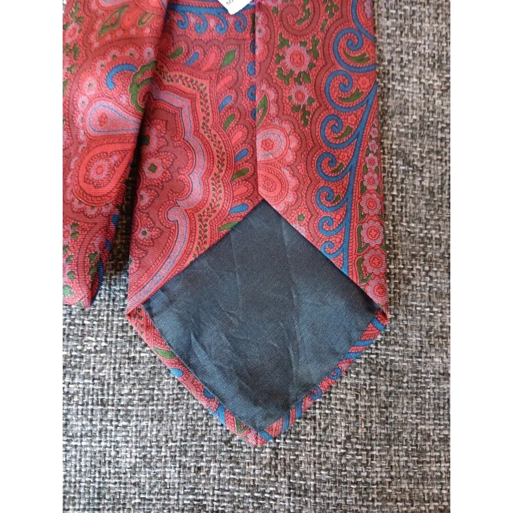 Tie 70s 80s 90s Y2K Mens Silk Red Blue Green Paisley 3.5 Wide 57 Long